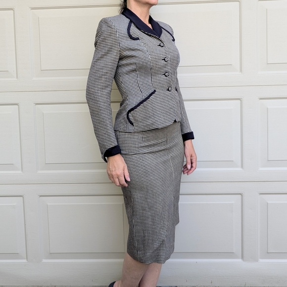 1940's HOUNDSTOOTH WOOL SKIRT SUIT jacket set 40's XS S - Picture 2 of 13